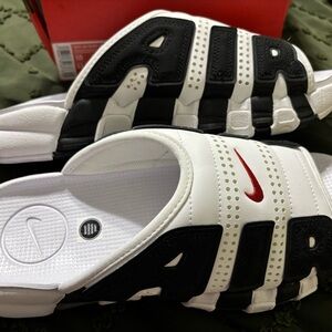 Nike Air More Uptempo Slide Sandals - White and Black and Red